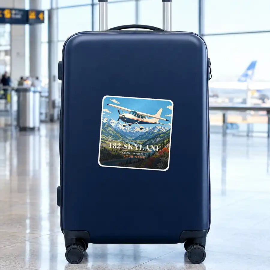 Cessna 182 Skylane - 3D + Name - Square Sticker - Suitcase