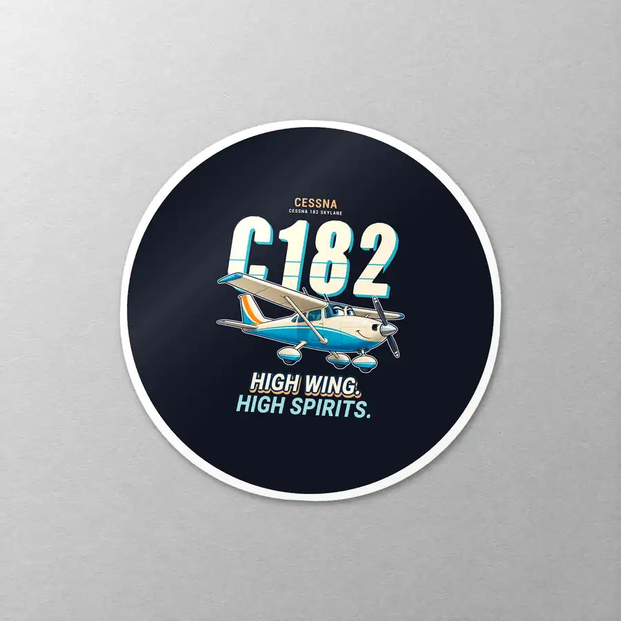 Cessna 182 Skylane - Cartoon - Circle Sticker - Close-up