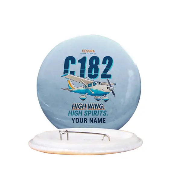 Cessna 182 Skylane - Cartoon + Name - Pin - Light Blue