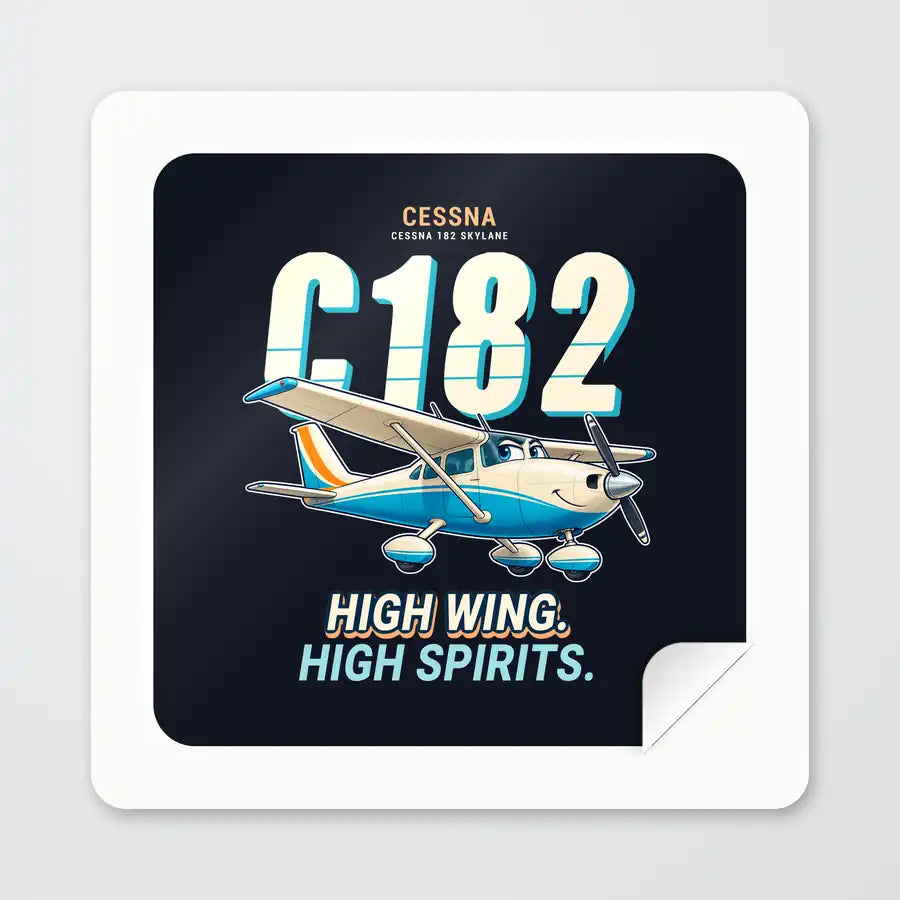 Cessna 182 Skylane - Cartoon - Square Sticker - Peel