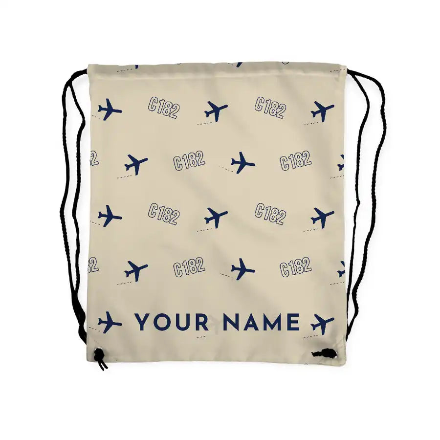 Cessna 182 Skylane - Drawstring Bag - 3D Pattern + Name - Beige