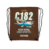 Thumbnail for Cessna 182 Skylane - Drawstring Bag - Cartoon + Name - Brown