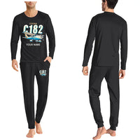 Thumbnail for Cessna 182 Skylane - Men Pajamas - Cartoon Chest + Name - Black