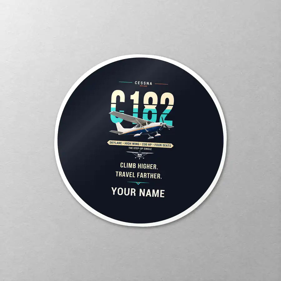Cessna 182 Skylane - Original + Name - Circle Sticker - Close-up