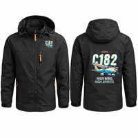 Thumbnail for Cessna 182 Skylane Stylish Jackets - Hooded Windbreaker - Cartoon - Black