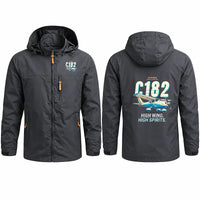 Thumbnail for Cessna 182 Skylane Stylish Jackets - Hooded Windbreaker - Cartoon - Charcoal