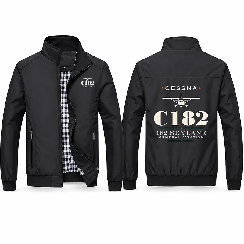 Cessna 182 Skylane Stylish Jackets - Stand Collar - Heritage - Black