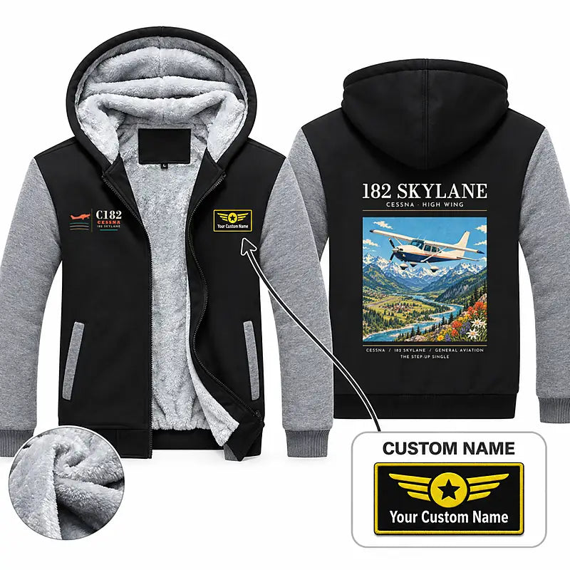 Cessna 182 Skylane Zipped Sweatshirts - Poster + Name - Black & Gray