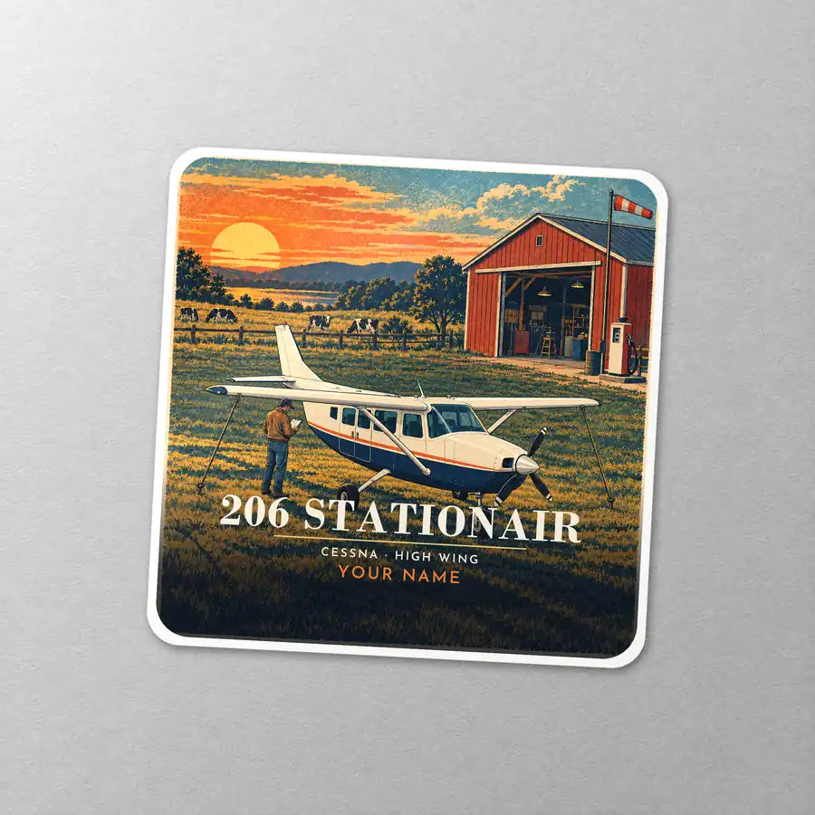 Cessna 206 Stationair - 3D + Name - Square Sticker - Close-up
