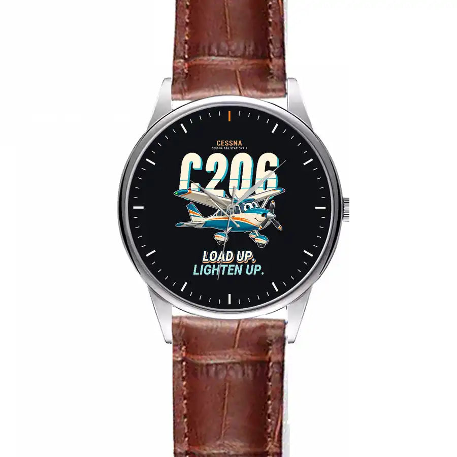 Cessna 206 Stationair - Cartoon - Leather Strap - Striped Brown Leather Strap