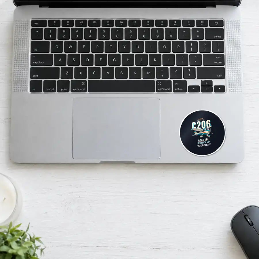 Cessna 206 Stationair - Cartoon + Name - Circle Sticker - Laptop