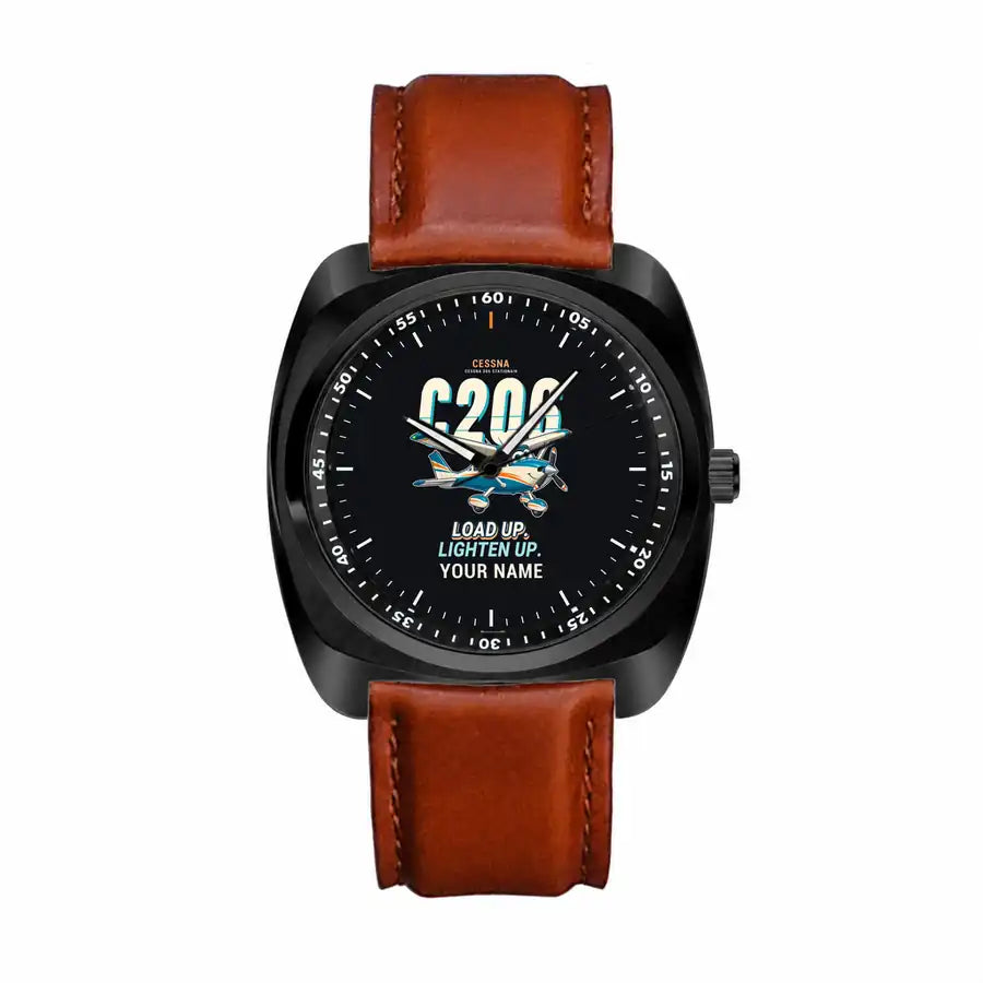 Cessna 206 Stationair - Cartoon + Name - Luxury Cushion - Black and Dark Brown Strap
