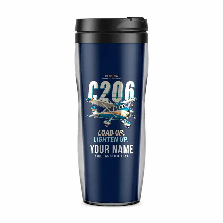 Cessna 206 Stationair - Cartoon + Name - Plastic (No Holder) - Dark Blue