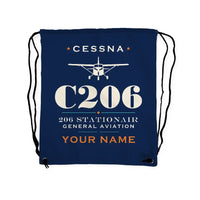 Thumbnail for Cessna 206 Stationair - Drawstring Bag - Heritage + Name - Dark Blue