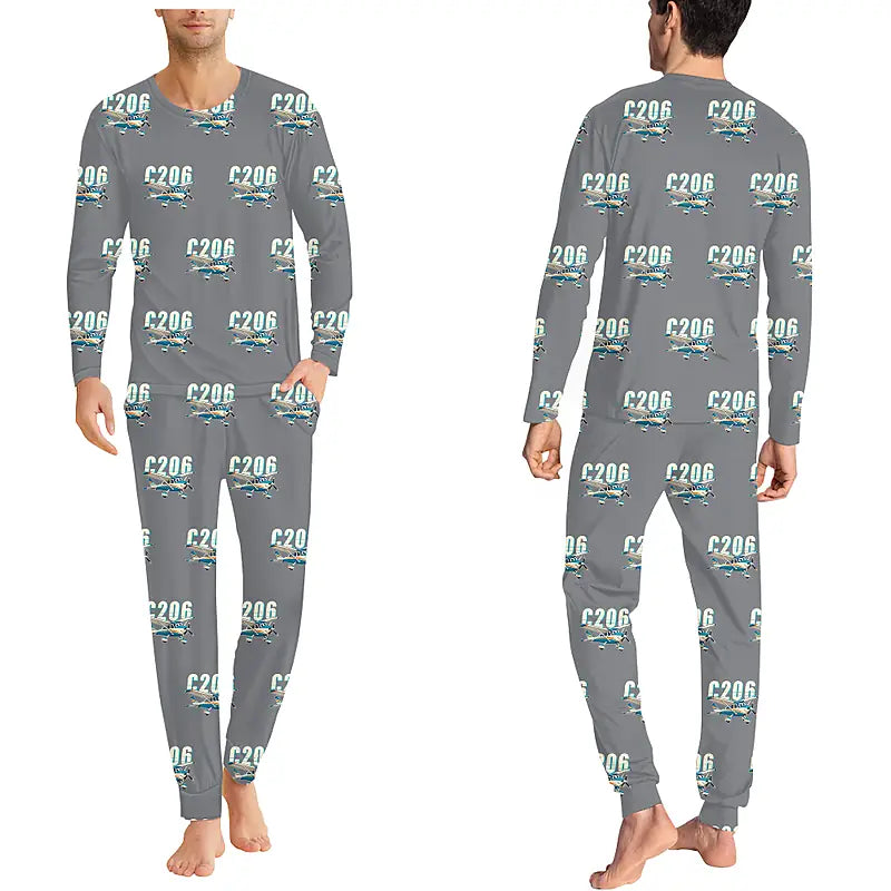 Cessna 206 Stationair - Men Pajamas - Cartoon Pattern - Gray