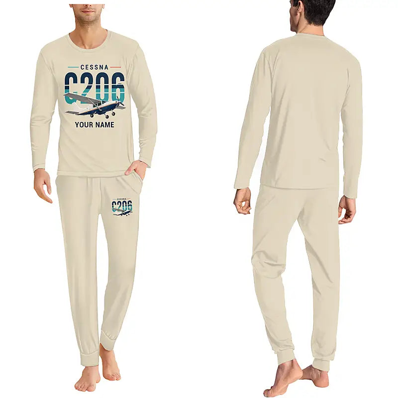 Cessna 206 Stationair - Men Pajamas - Original Chest + Name - Beige