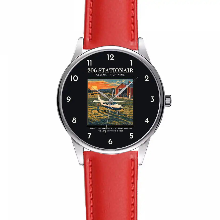 Cessna 206 Stationair - Poster - Leather Strap - Red Leather Strap