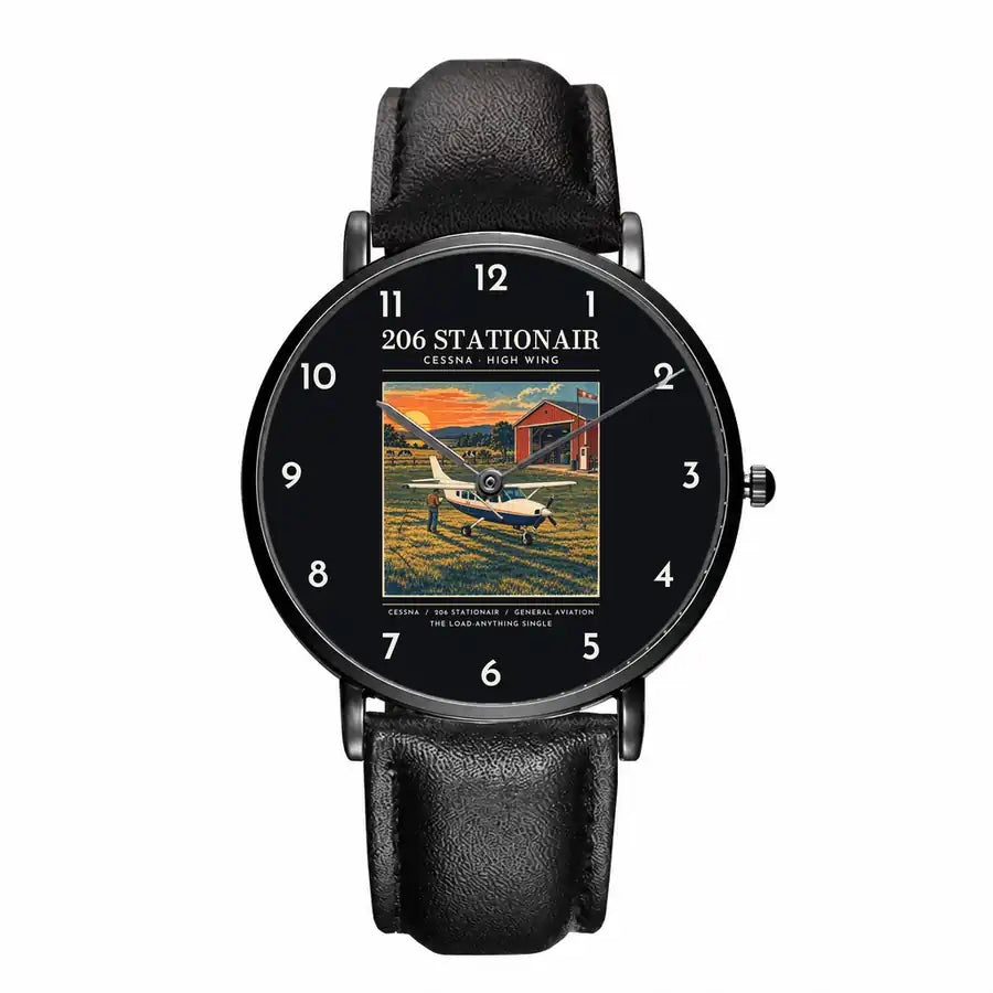 Cessna 206 Stationair - Poster - Slim Leather - Black and Black Leather Strap