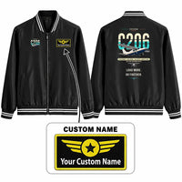 Thumbnail for Cessna 206 Stationair Stylish Jackets - Baseball Collar - Original + Name - Black