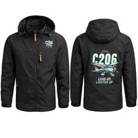 Thumbnail for Cessna 206 Stationair Stylish Jackets - Hooded Windbreaker - Cartoon - Black