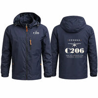 Thumbnail for Cessna 206 Stationair Stylish Jackets - Hooded Windbreaker - Heritage - Navy Blue