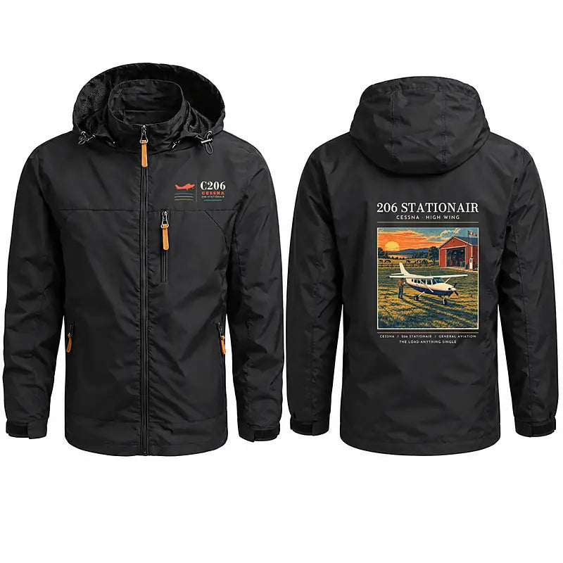 Cessna 206 Stationair Stylish Jackets - Hooded Windbreaker - Poster - Black