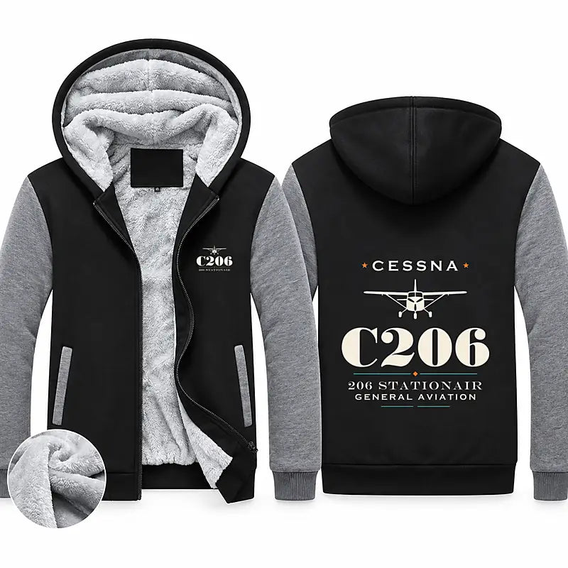 Cessna 206 Stationair Zipped Sweatshirts - Heritage - Black & Gray