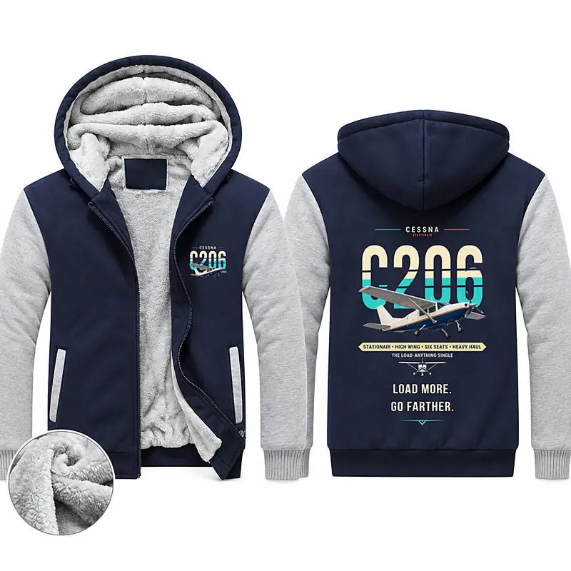 Cessna 206 Stationair Zipped Sweatshirts - Original - Navy & Gray