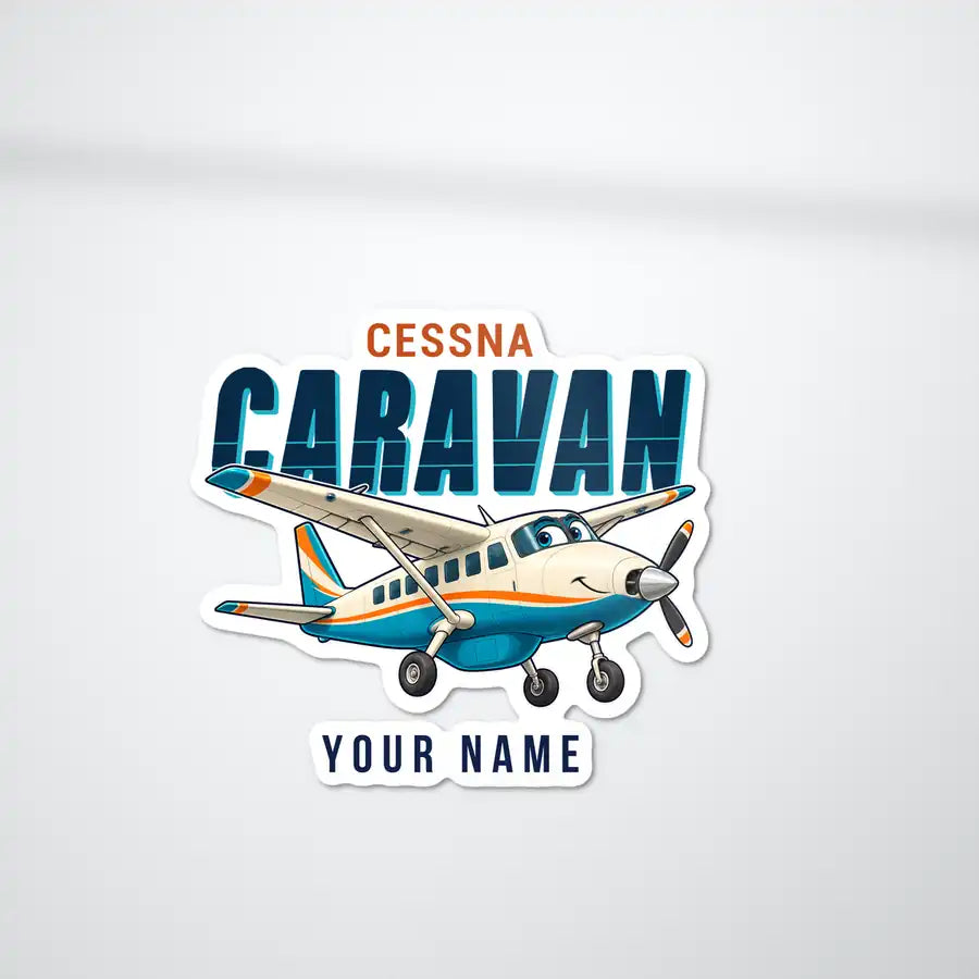 Cessna 208 Caravan - Cartoon Die-Cut + Name - Die-Cut - White Car