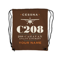Thumbnail for Cessna 208 Caravan - Drawstring Bag - Heritage + Name - Brown