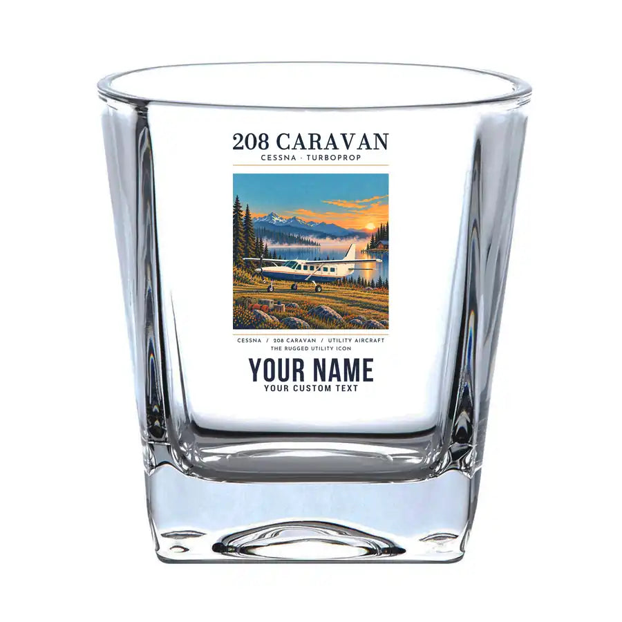 Cessna 208 Caravan - Poster + Name - Whiskey Glass