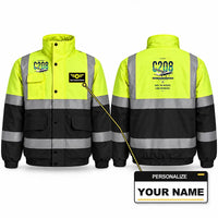 Thumbnail for Cessna 208 Caravan Reflective Winter Jackets - Original + Name - Fluorescent Yellow & Navy