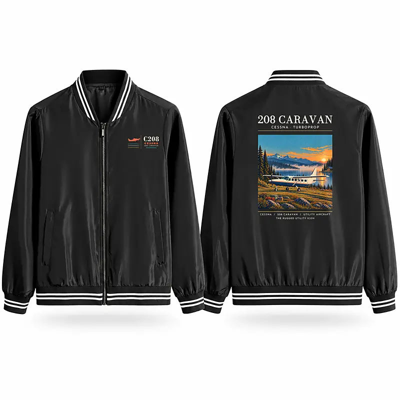 Cessna 208 Caravan Stylish Jackets - Baseball Collar - Poster - Black