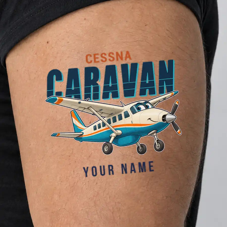 Cessna 208 Caravan - Tattoo - Cartoon + Name - Man