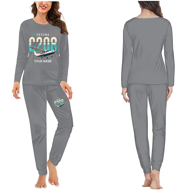 Cessna 208 Caravan - Women Pajamas - Original Chest + Name - Gray