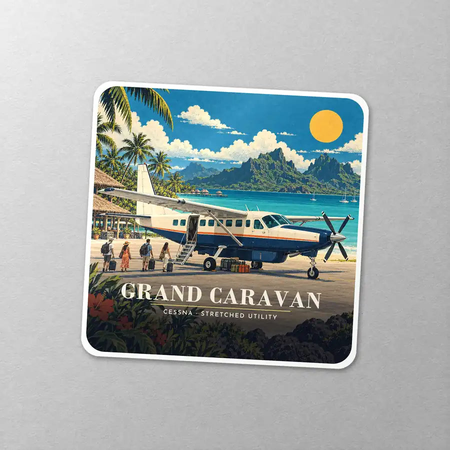 Cessna 208B Grand Caravan - 3D - Square Sticker - Close-up
