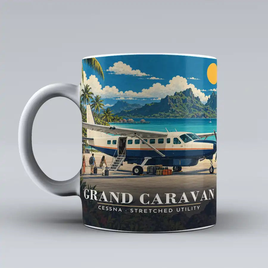 Cessna 208B Grand Caravan - 3D + Title - Mug - White