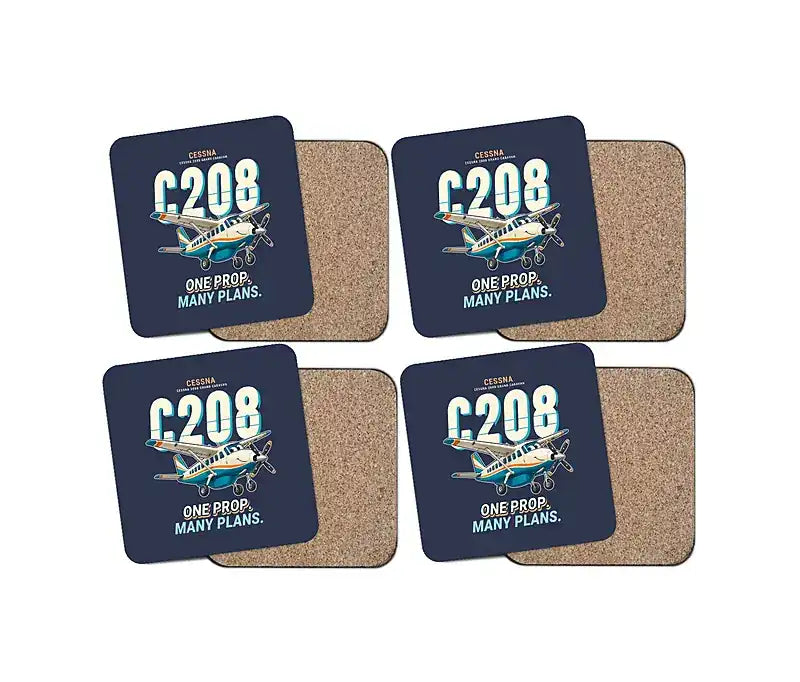 Cessna 208B Grand Caravan - Cartoon - Coaster Set - Navy Blue
