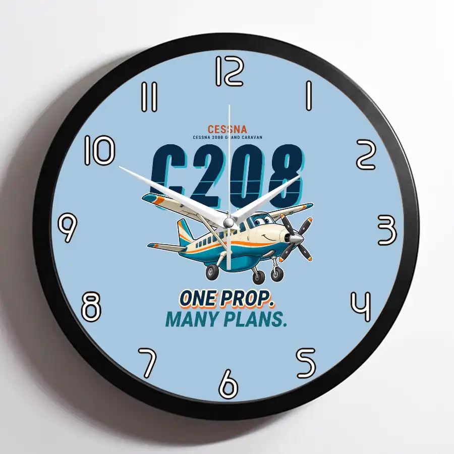 Cessna 208B Grand Caravan - Cartoon - Framed - Light Blue