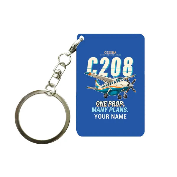 Cessna 208B Grand Caravan - Cartoon + Name - Key Chain - Blue