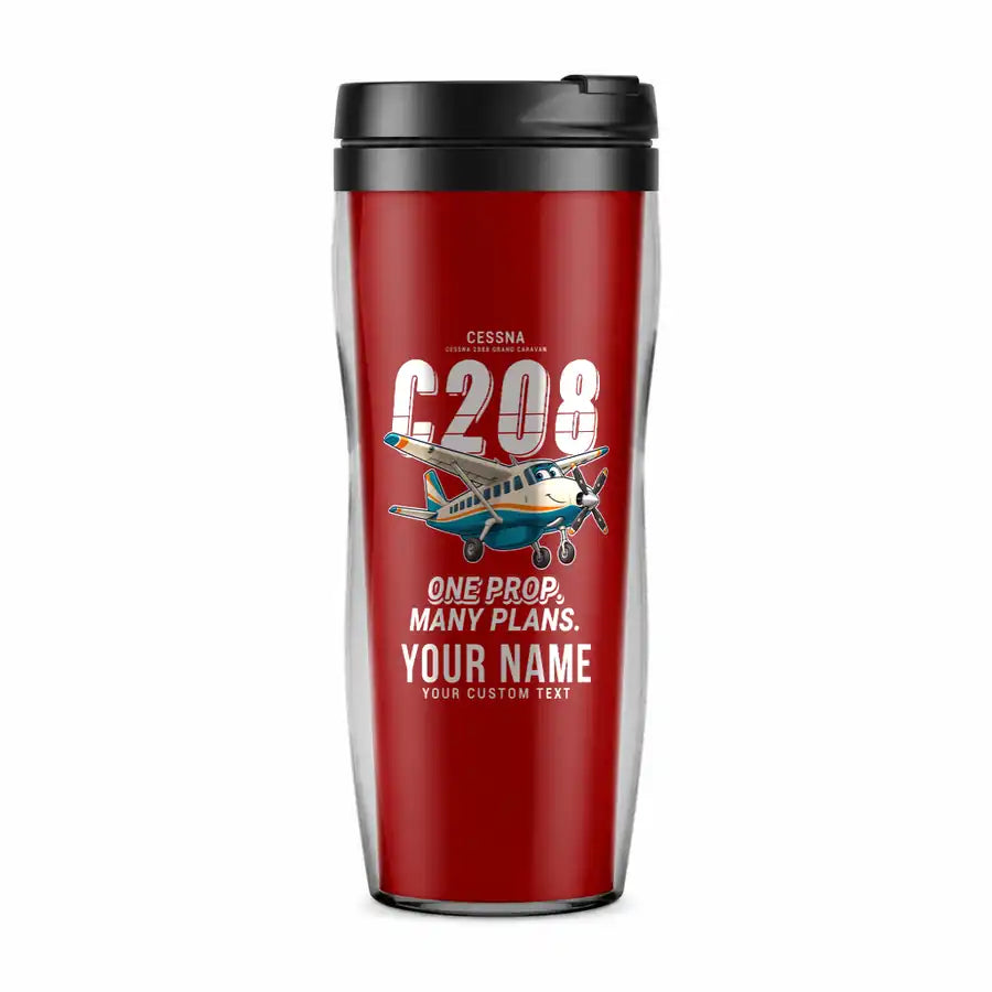 Cessna 208B Grand Caravan - Cartoon + Name - Plastic (No Holder) - Red