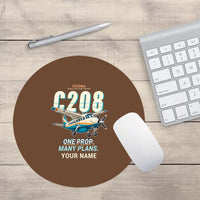Thumbnail for Cessna 208B Grand Caravan - Cartoon + Name - Round Mouse Pad - Brown