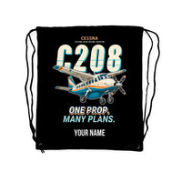 Thumbnail for Cessna 208B Grand Caravan - Drawstring Bag - Cartoon + Name - Black