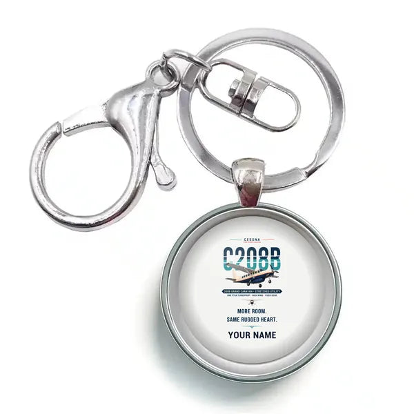 Cessna 208B Grand Caravan - Original + Name - Circle Key Chain - White