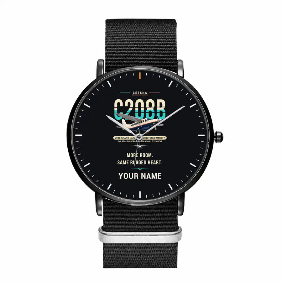 Cessna 208B Grand Caravan - Original + Name - Slim Leather - Black and Black Nylon Strap