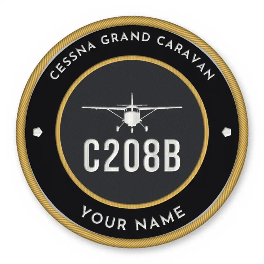 Cessna 208B Grand Caravan Patches - Circle + Name - Black Gold