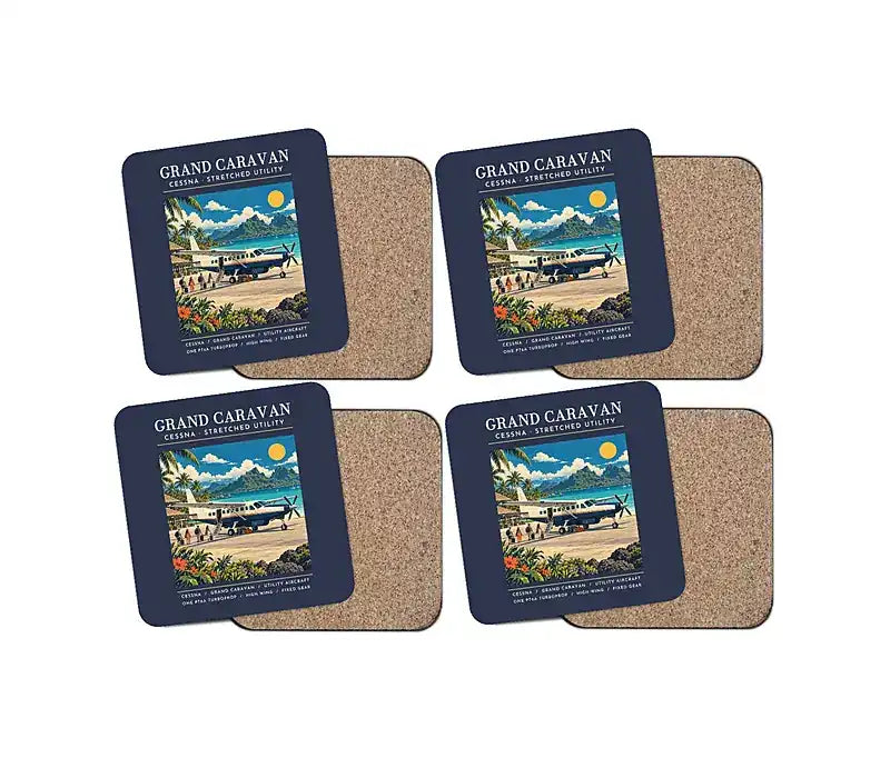 Cessna 208B Grand Caravan - Poster - Coaster Set - Navy Blue