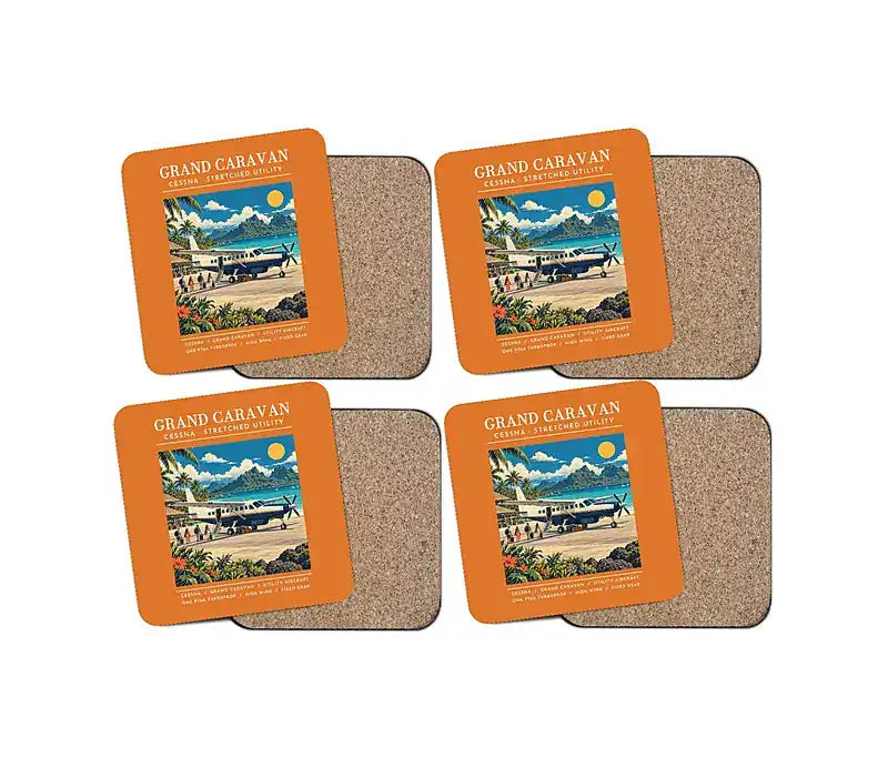 Cessna 208B Grand Caravan - Poster - Coaster Set - Orange