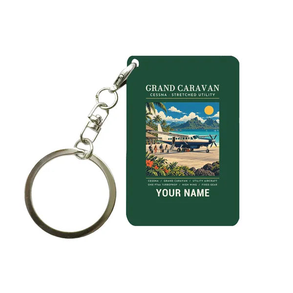 Cessna 208B Grand Caravan - Poster + Name - Key Chain - Dark Green