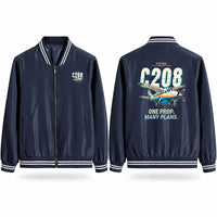 Thumbnail for Cessna 208B Grand Caravan Stylish Jackets - Baseball Collar - Cartoon - Navy Blue